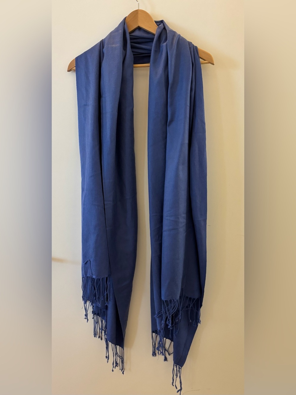 Vintage Dusty Blue Cashmere Feel Pashmina Scarf Wrap Fringed